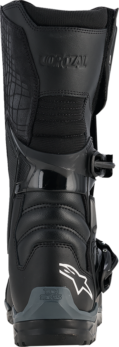 Alpinestars Corozal Adventure Drystar® motorcycle boots in black, US 13, showing the rugged design and protective features.