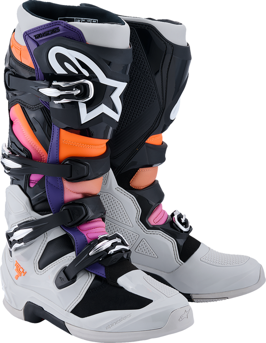 ALPINESTARS, Alpinestars Tech 7 Off-Road Motorcycle Boots - Black, Light Gray, Fluorescent Orange, Magenta - US 11 / EU 45.5