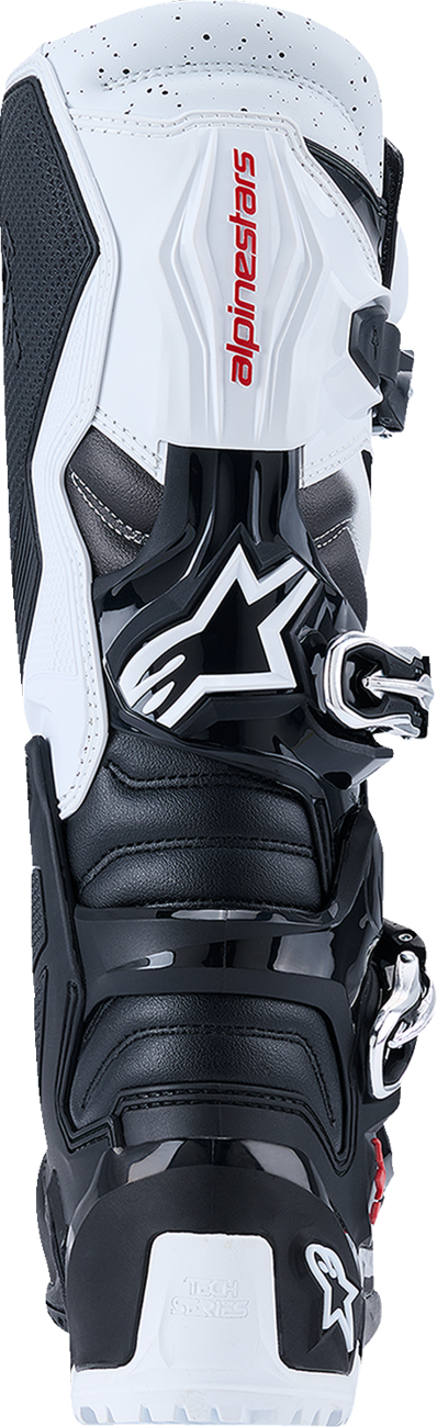 Alpinestars Tech 7 Enduro Boots in black and white, US 8, featuring durable and flexible off-road motorcycle footwear.