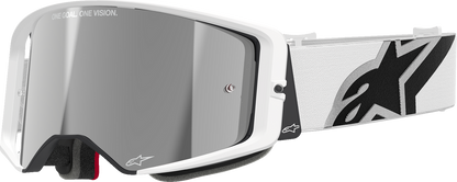 Alpinestars Goggless Supertech goggles with silver mirror lenses and impact-resistant polycarbonate frame for motorcycle riding.