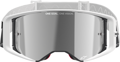 Alpinestars Goggless Supertech goggles with impact-resistant polycarbonate frame and silver mirror lens, designed for motocross riding.