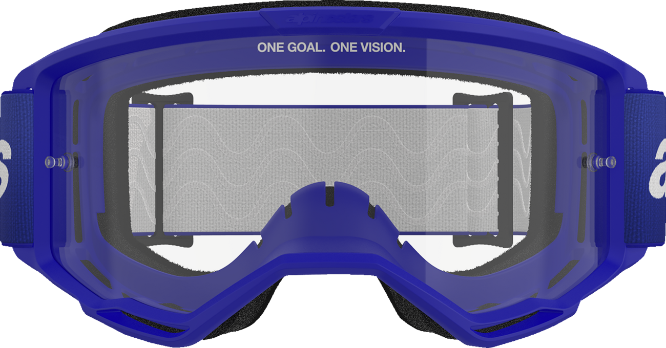 Alpinestars GOGGLES Vision 3 Wordmark Blue with clear lens, motorcycle goggles with adjustable strap and tinted blue frame
