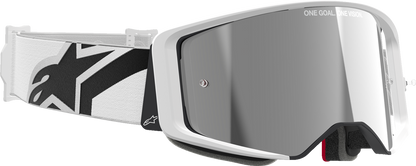 Alpinestars Goggless Supertech goggles with impact-resistant polycarbonate frame and silver mirror lens for motorcycle riding.