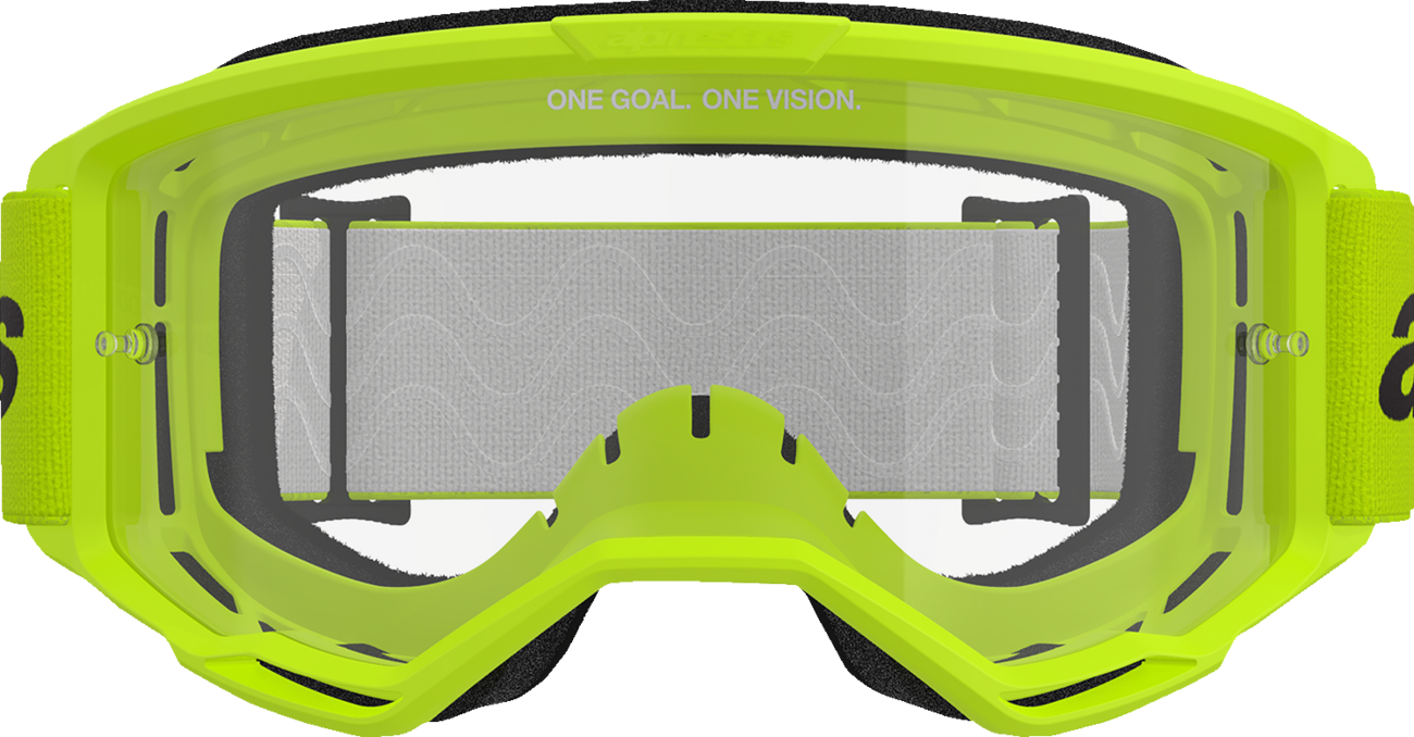 Alpinestars GOGGLES Vision 3 yellow goggles with clear lens and wordmark logo, designed for motorcycle riding.
