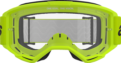 Alpinestars GOGGLES Vision 3 yellow goggles with clear lens and wordmark logo, designed for motorcycle riding.