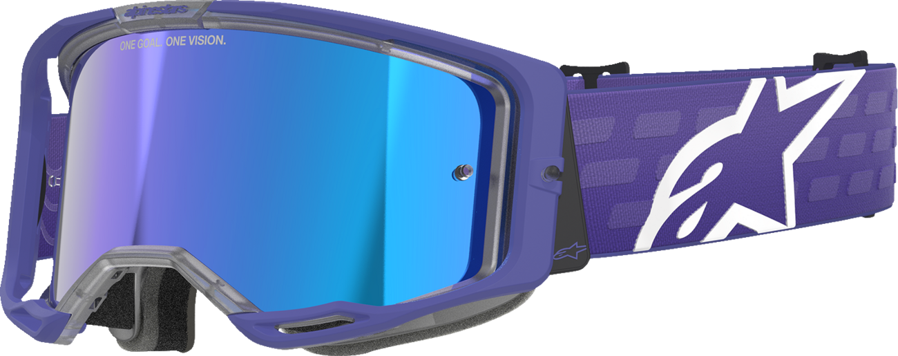 ALPINESTARS GOGGLES, Alpinestars GOGGLES Vision 8 Goggle – Purple Frame with Blue Mirror Lens, Part 5101625-3116