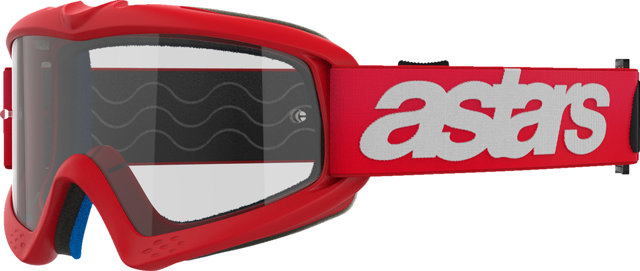 Alpinestars Youth Vision Goggle Blaze Red with Clear Lens, motorcycle goggles with adjustable strap and protective lens.