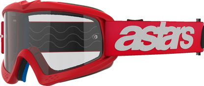 Alpinestars Youth Vision Goggle Blaze Red with Clear Lens, motorcycle goggles with adjustable strap and protective lens.
