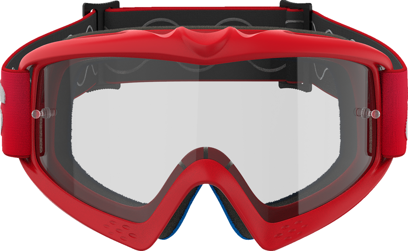 Alpinestars Youth Vision Goggle in Blaze Red with clear lens, featuring adjustable strap and durable frame for motocross riding.