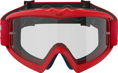 Alpinestars Youth Vision Goggle in Blaze Red with clear lens, featuring adjustable strap and durable frame for motocross riding.