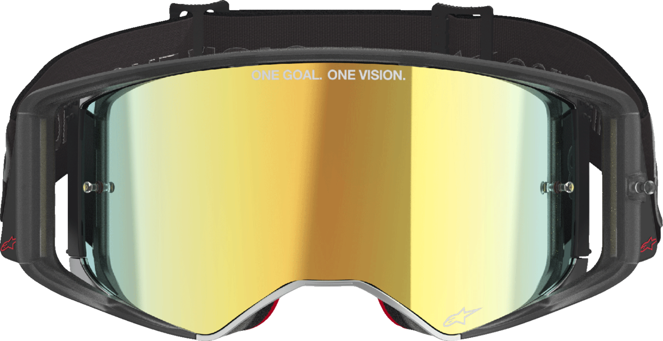 Alpinestars Supertech Vision Goggle in black with gold mirror lens, designed for motocross and off-road riding.