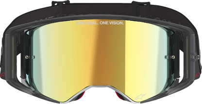 Alpinestars Supertech Vision Goggle in black with gold mirror lens, designed for motocross and off-road riding.