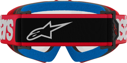 Alpinestars Youth Vision Goggle Blaze Red with clear lens showing adjustable strap and sporty design for motocross or dirt biking.