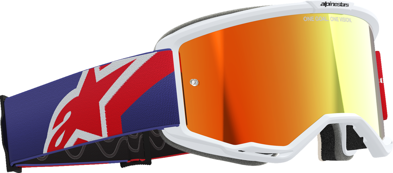 Alpinestars GOGGLES Vision 5 goggles with red/purple frame and red mirror lens, designed for motocross and off-road riding.