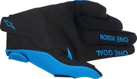 Alpinestars Youth Radar Gloves in UCLA Blue and White, size XS, showing protective motorcycle glove design and branding.