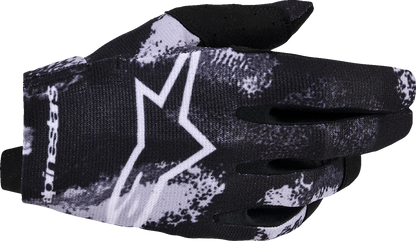 Alpinestars Youth Radar Camo Iron motorcycle gloves in size 3XS, featuring protective padding and camo design.