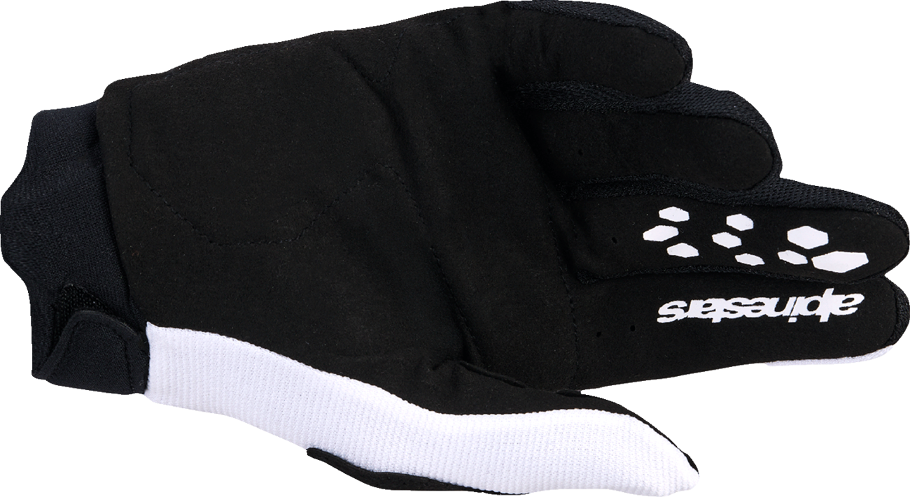 Alpinestars Stella Full Bore V2 motorcycle gloves in white, fluo pink, and black, size large, with protective knuckle armor.