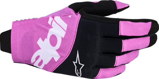 Alpinestars Techstar racing gloves in black, light gray, and purple, size 2XL, designed for high-performance motorsport protection.