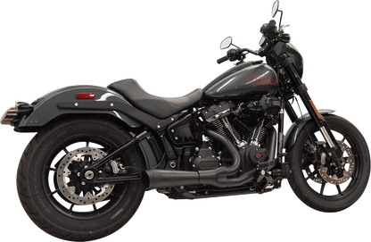Bassani Xhaust 1S75B Ripper 2-into-1 exhaust system with megaphone muffler on black finish for M8 Softail motorcycle.