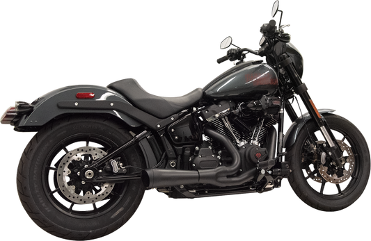 Bassani Xhaust 1S75B Ripper 2-into-1 exhaust system with megaphone muffler on black finish for M8 Softail motorcycle.