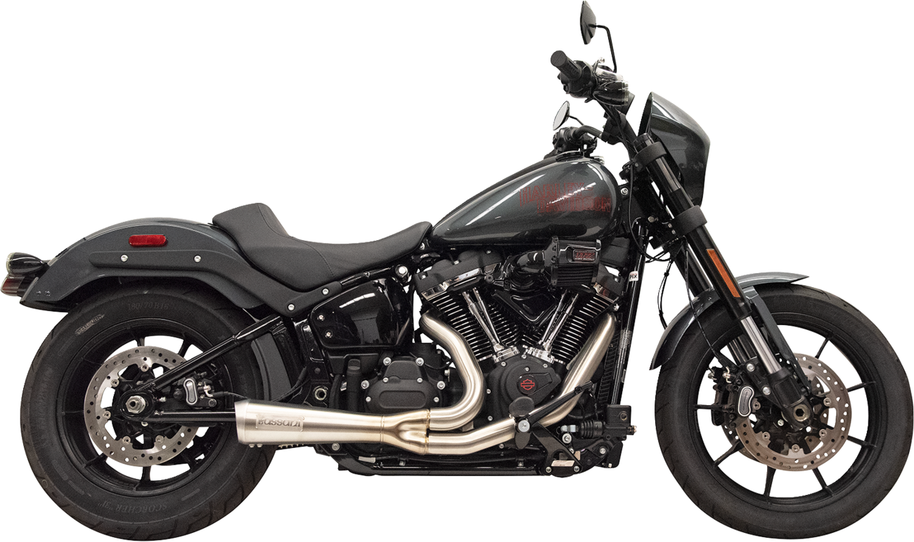 BASSANI XHAUST 2-into-1 Ripper exhaust system with megaphone muffler for M8 Softail, short stainless steel design.