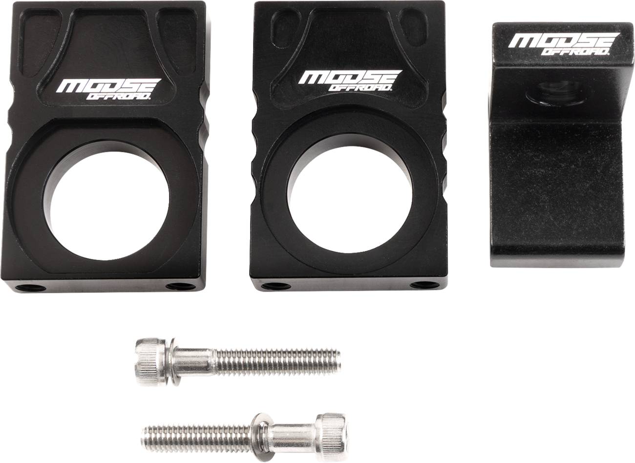 MOOSE OFFROAD rear axle flag mount for Kawasaki KX and KXF dirt bikes, shown attached to the rear axle.