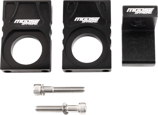 MOOSE OFFROAD rear axle flag mount for Kawasaki KX and KXF dirt bikes, shown attached to the rear axle.