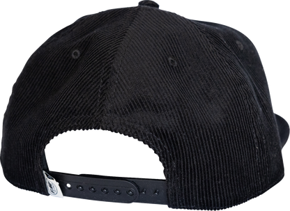 Black FMF Garage Cord Hat with adjustable strap and embroidered FMF logo, casual headwear for outdoor and everyday wear.