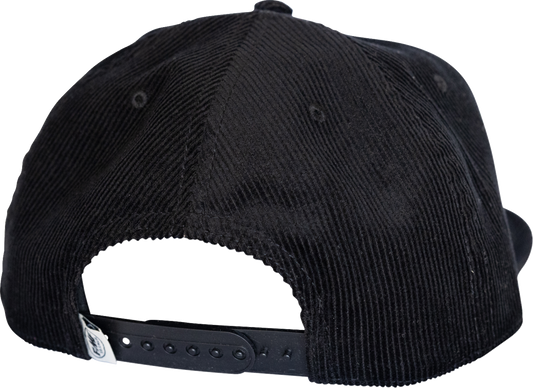 Black FMF Garage Cord Hat with adjustable strap and embroidered FMF logo, casual headwear for outdoor and everyday wear.