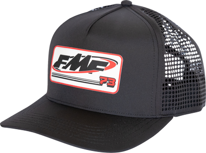 Black FMF Speed Hat with front patch and woven label, featuring adjustable strap and embroidered branding.