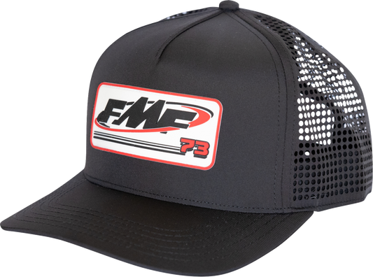 Black FMF Speed Hat with front patch and woven label, featuring adjustable strap and embroidered branding.