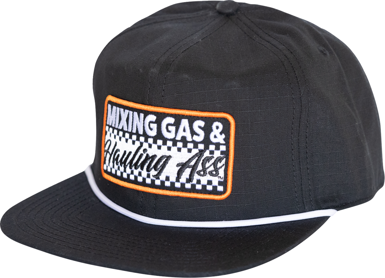 Black FMF Primo Ripstop hat with a curved brim and embroidered logo, made from durable ripstop fabric.