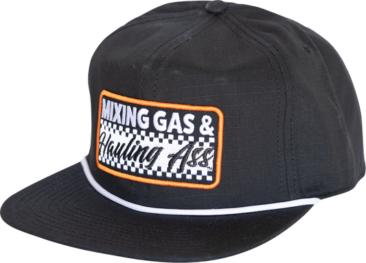 Black FMF Primo Ripstop hat with a curved brim and embroidered logo, made from durable ripstop fabric.