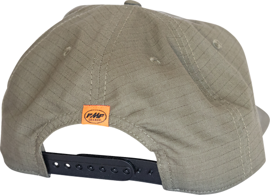 FMF Primo Ripstop hat in olive with rope trim and woven FMF label, featuring a casual, durable design for outdoor wear.