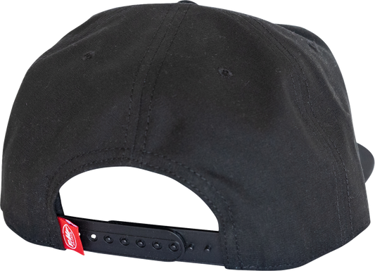 FMF Factory Flag Hat in black, adjustable baseball cap with FMF logo and factory flag design, casual outdoor headwear.