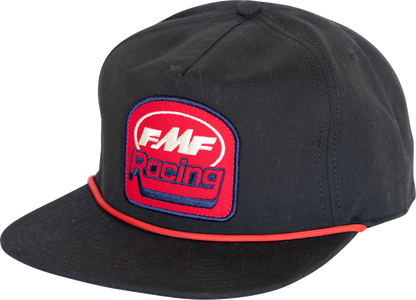 Black FMF Retro Racer Hat with curved brim and embroidered logo, showcasing classic motorcycle-inspired style.
