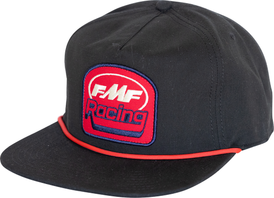 Black FMF Retro Racer Hat with curved brim and embroidered logo, showcasing classic motorcycle-inspired style.