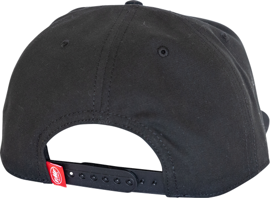 Black FMF Retro Racer hat with curved brim and embroidered FMF logo, stylish headwear for casual or motocross-inspired outfits.
