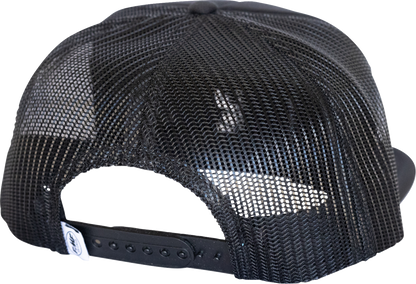Black FMF Go Faster Hat with embroidered FMF logo, adjustable strap, and classic baseball cap style.
