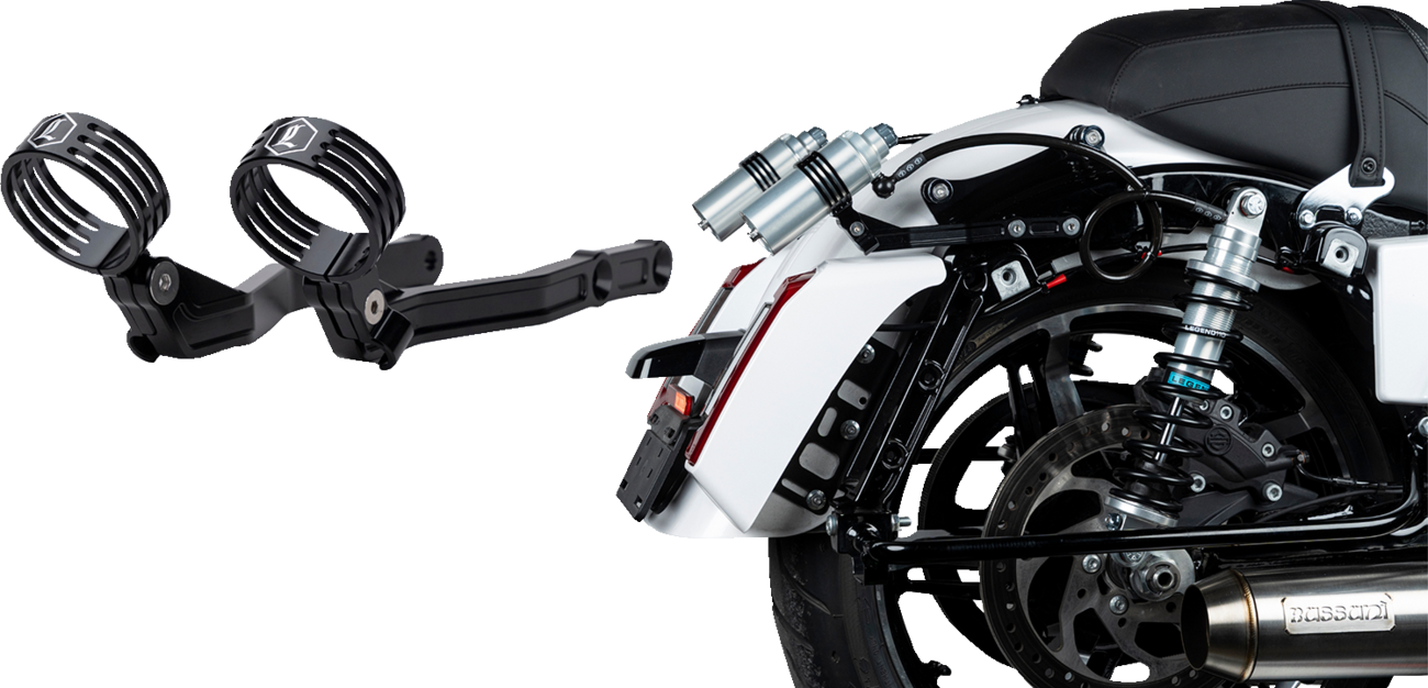 LEGEND SUSPENSION, Legend Suspension Revo ARC External Reservoir Mounts for Harley-Davidson CVO and FL Models - Black (Part #1313-0274)