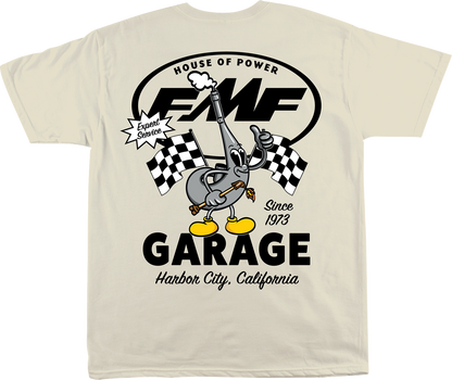 FMF Garage T-Shirt in natural color, large size, casual cotton top with FMF logo print on front.