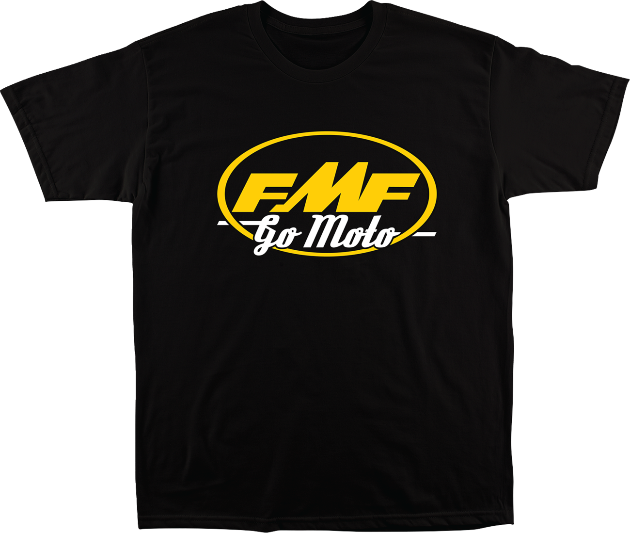 FMF Go Moto T-Shirt in black, small size, with motorcycle-themed graphic on front, casual fit, designed for motorcycle enthusiasts.
