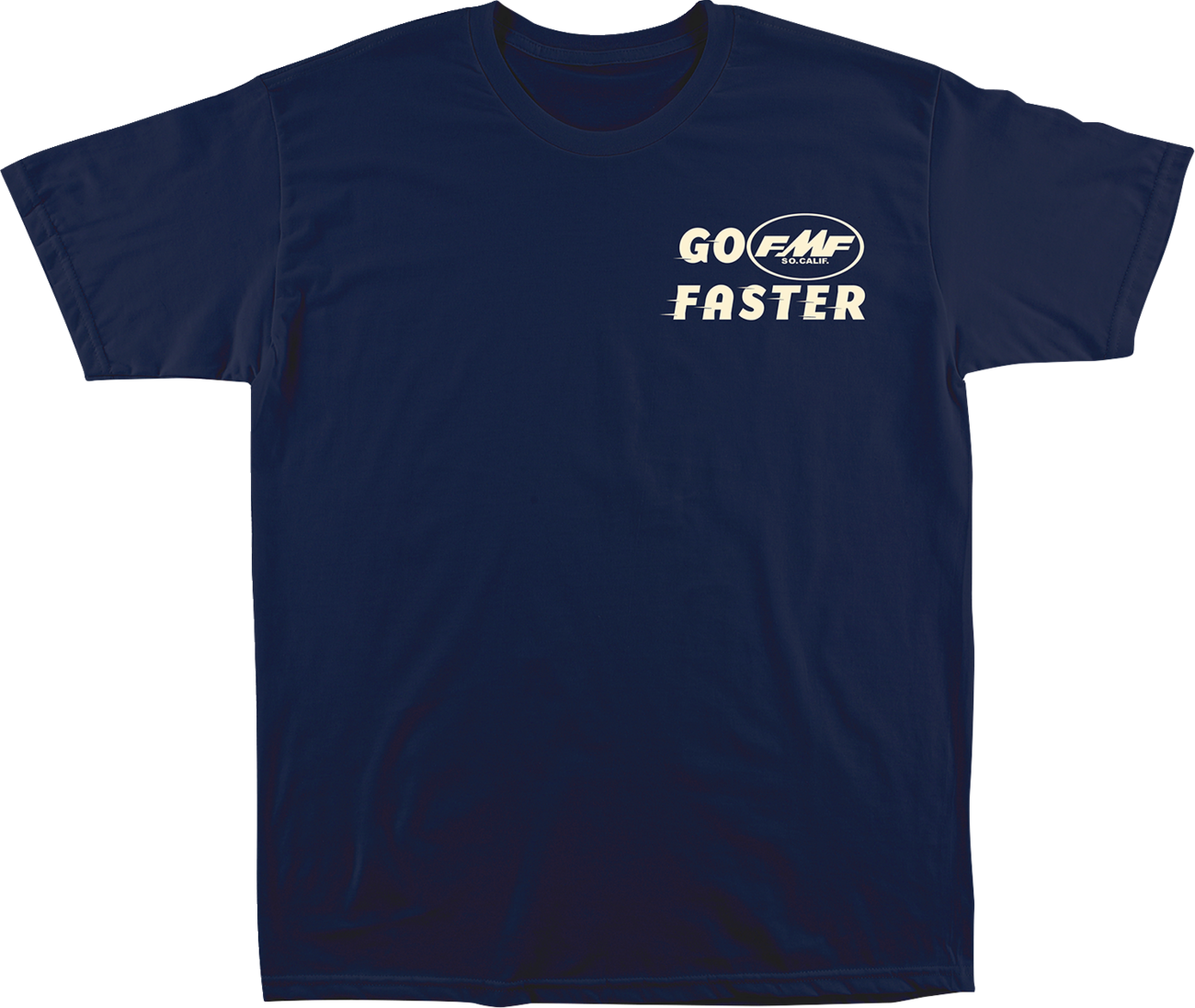 FMF Faster T-Shirt in navy, large size, made of soft spun cotton with a premium fit, displayed on a plain background.