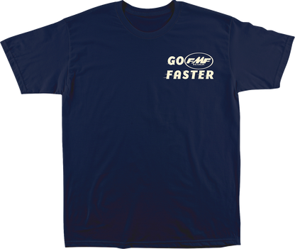 FMF Faster T-Shirt in navy, size XL, featuring bold graphics and branding, displayed flat on a neutral background.