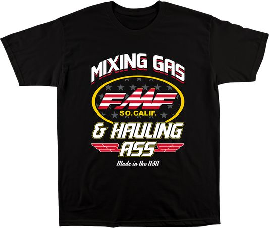 FMF Rush T-Shirt in black, small size, made of soft spun cotton with graphic print design.