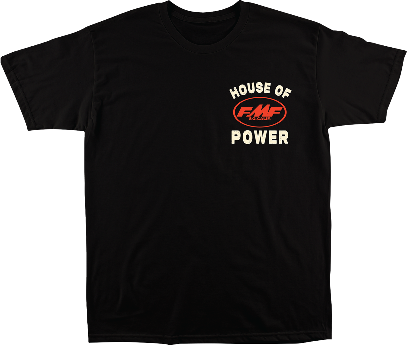 FMF Moto Shop black medium T-shirt with a large graphic print, casual fit, and comfortable fabric.