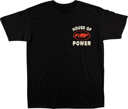 FMF Moto Shop black medium T-shirt with a large graphic print, casual fit, and comfortable fabric.