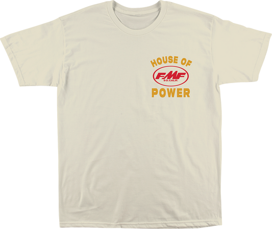 FMF Moto Shop T-Shirt in natural color, small size, featuring the FMF logo on the front, casual fit and breathable fabric.