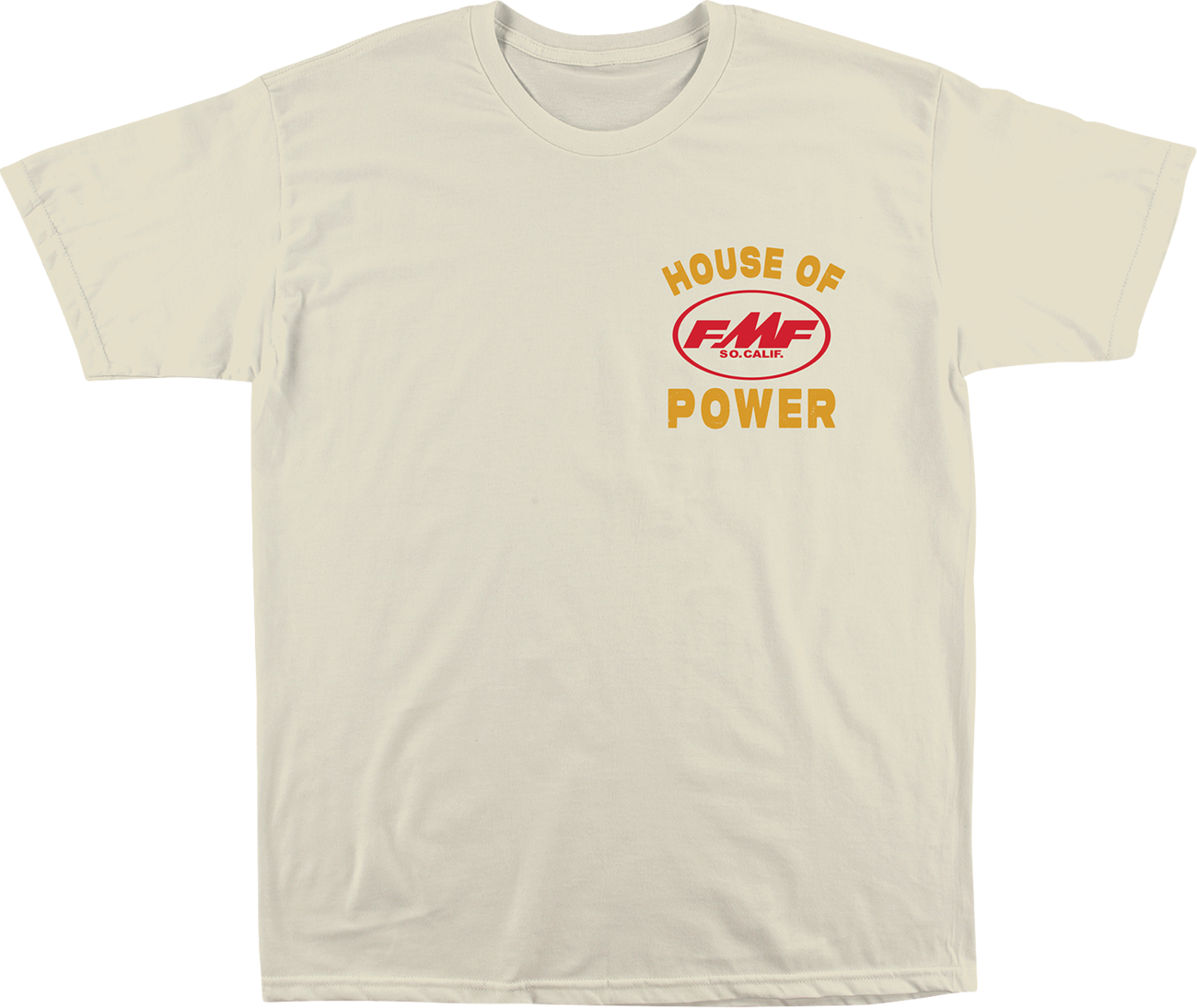FMF Moto Shop T-Shirt in natural color, medium size, featuring the FMF logo and design on the front.
