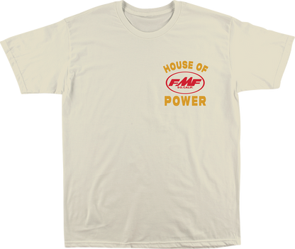 FMF Moto Shop T-Shirt in natural color, medium size, featuring the FMF logo and design on the front.